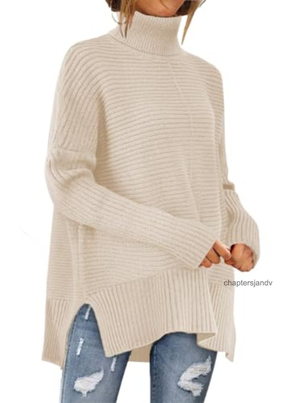 Womens Turtleneck Pullover Sweater Long Sleeve Ribbed Knit Cozy Casual